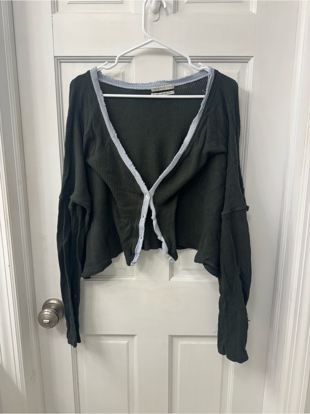 Urban Outfitters Olive Green Waffle Knit Button-Trim Cardigan